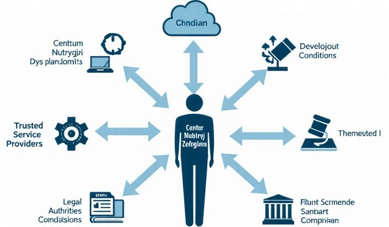Illustration of data sharing to trusted partners and legal entities